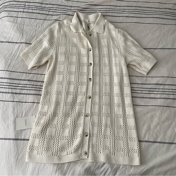 bohme Dresses & Skirts - NWT Bohme Cream crochet collared cardigan dress